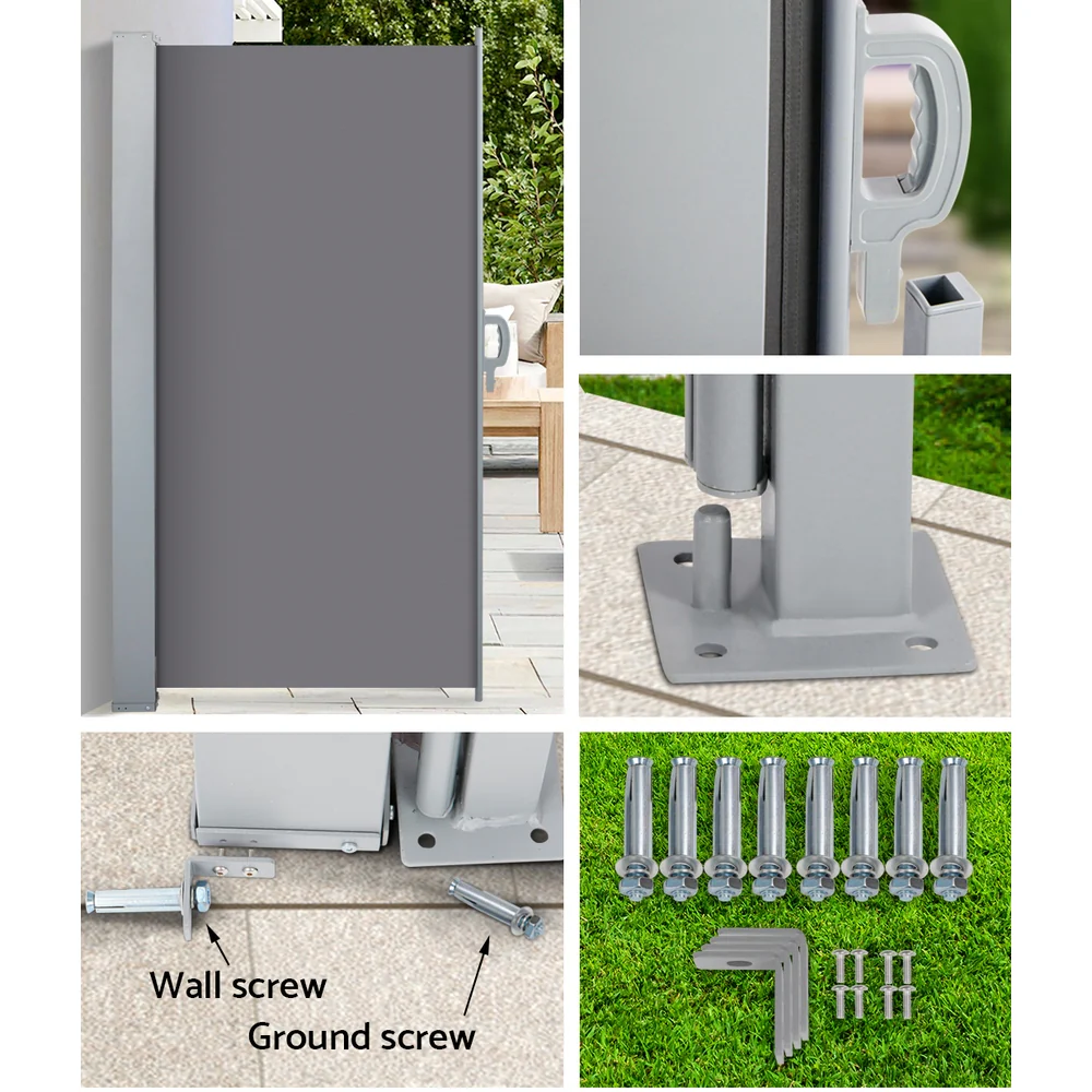 Instahut Side Awning Sun Shade Outdoor Blinds Retractable Screen 1.4x3M GR - Nurns