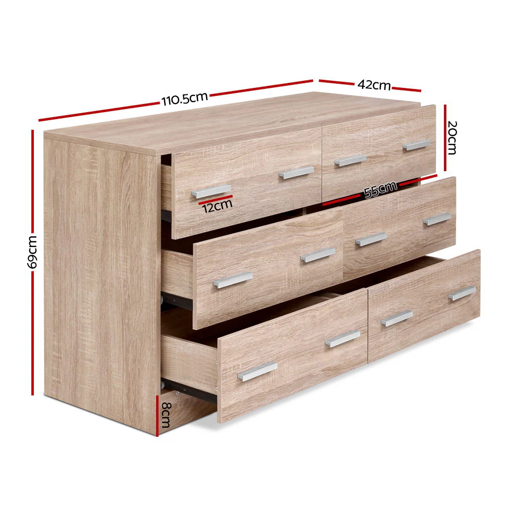 Artiss 6 Chest of Drawers - Pine - Nurns