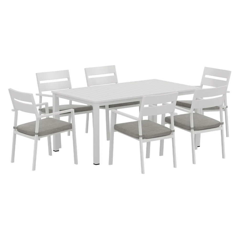 Makena 6-Seater Aluminium Table Chairs Lounge Setting 7-Piece Outdoor Dining Set - White - Nurns