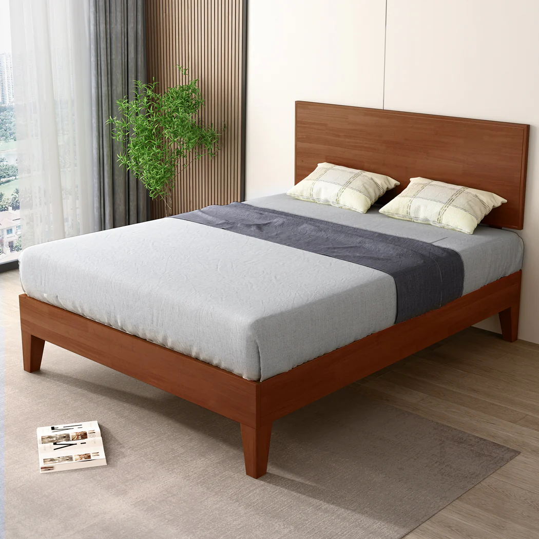 Naomi Rubberwood Bed Frame - Walnut Double - Nurns