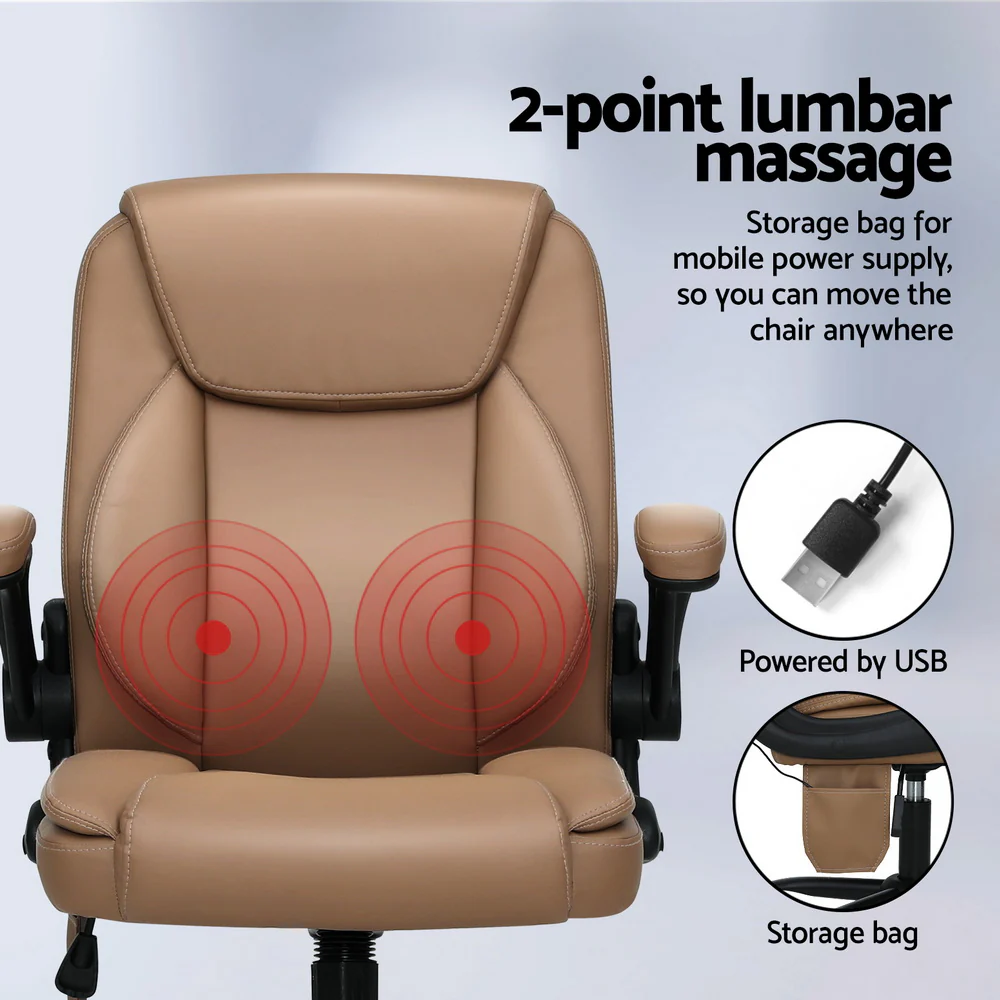 Artiss 2 Point Massage Office Chair Leather Mid Back Espresso - Nurns