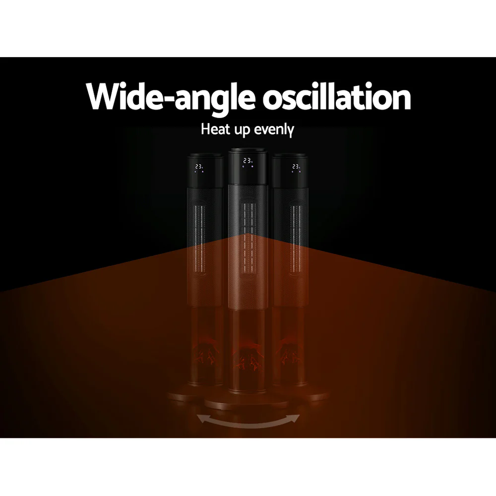 Ceramic Tower Heater 3D Flame 2000W - Black - Nurns