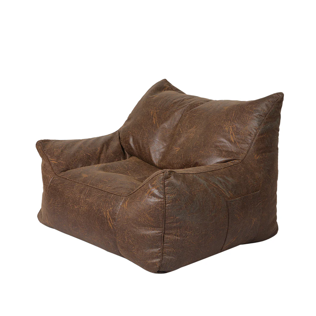 Bean Bag Chair Square Cover PU Indoor Home Game Lounger Seat Lazy Sofa Large - Dark Brown - Nurns