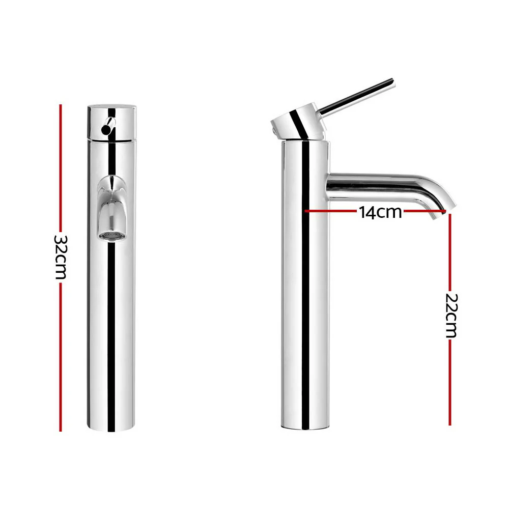 Bathroom Basin Mixer Tap Round Tall Faucet Vanity Laundry Chrome - Nurns