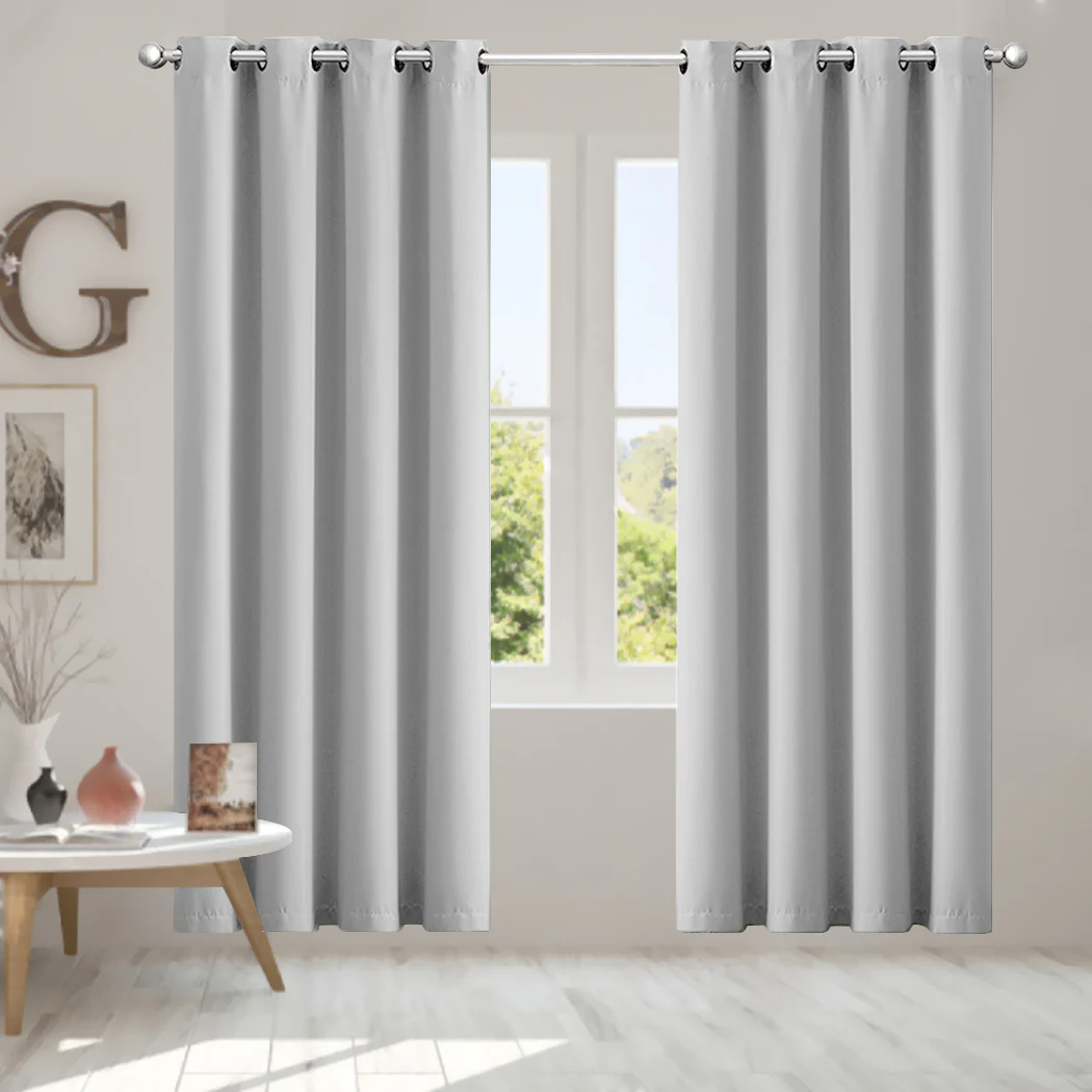 Set of 2 Blockout Curtains Panels 3 Layers Eyelet Room Darkening 140X160Cm Grey - Nurns