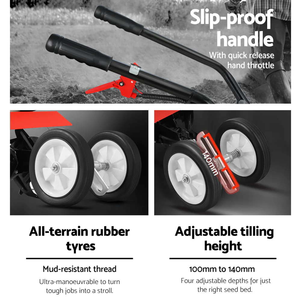 88CC Tiller Garden Cultivator Rototiller 4 Blades Soil Plower Rotary Hoe - Nurns
