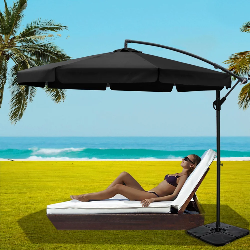 Instahut 3m Outdoor Umbrella w/Base Cantilever Garden Beach Patio Black - Nurns