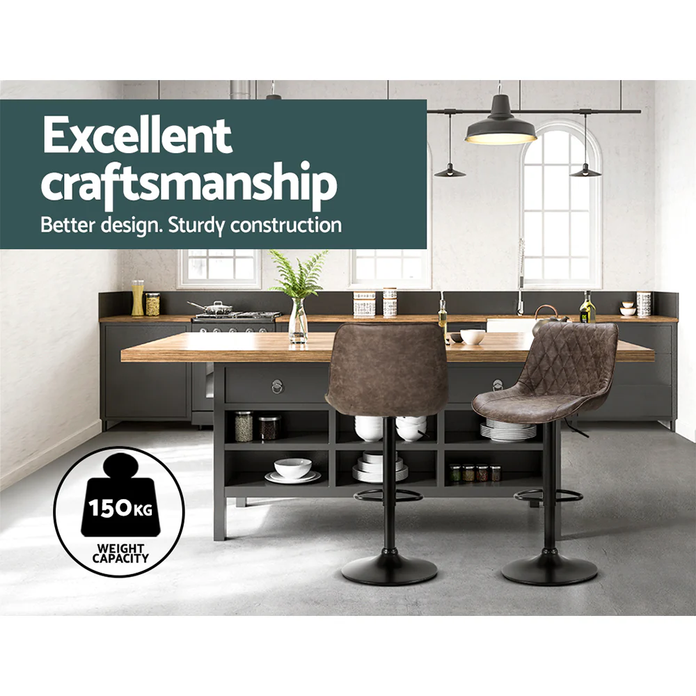 Set of 2 Barcelona Bar Stools Kitchen Stool Chairs Metal Barstool Dining Chair - Brown - Nurns