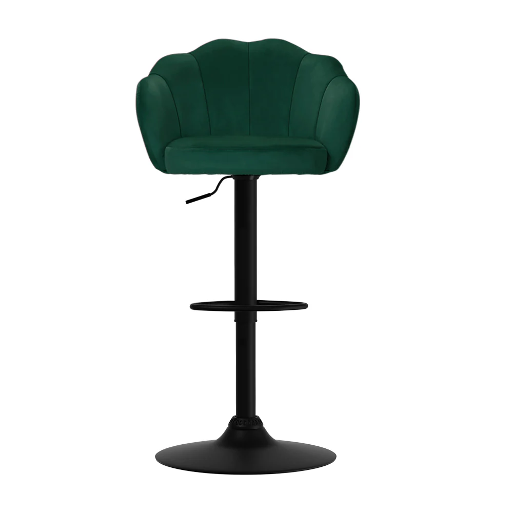 Set of 2 Naples Bar Stools Kitchen Stool Swivel Chair Gas Lift Velvet Chairs - Green - Nurns