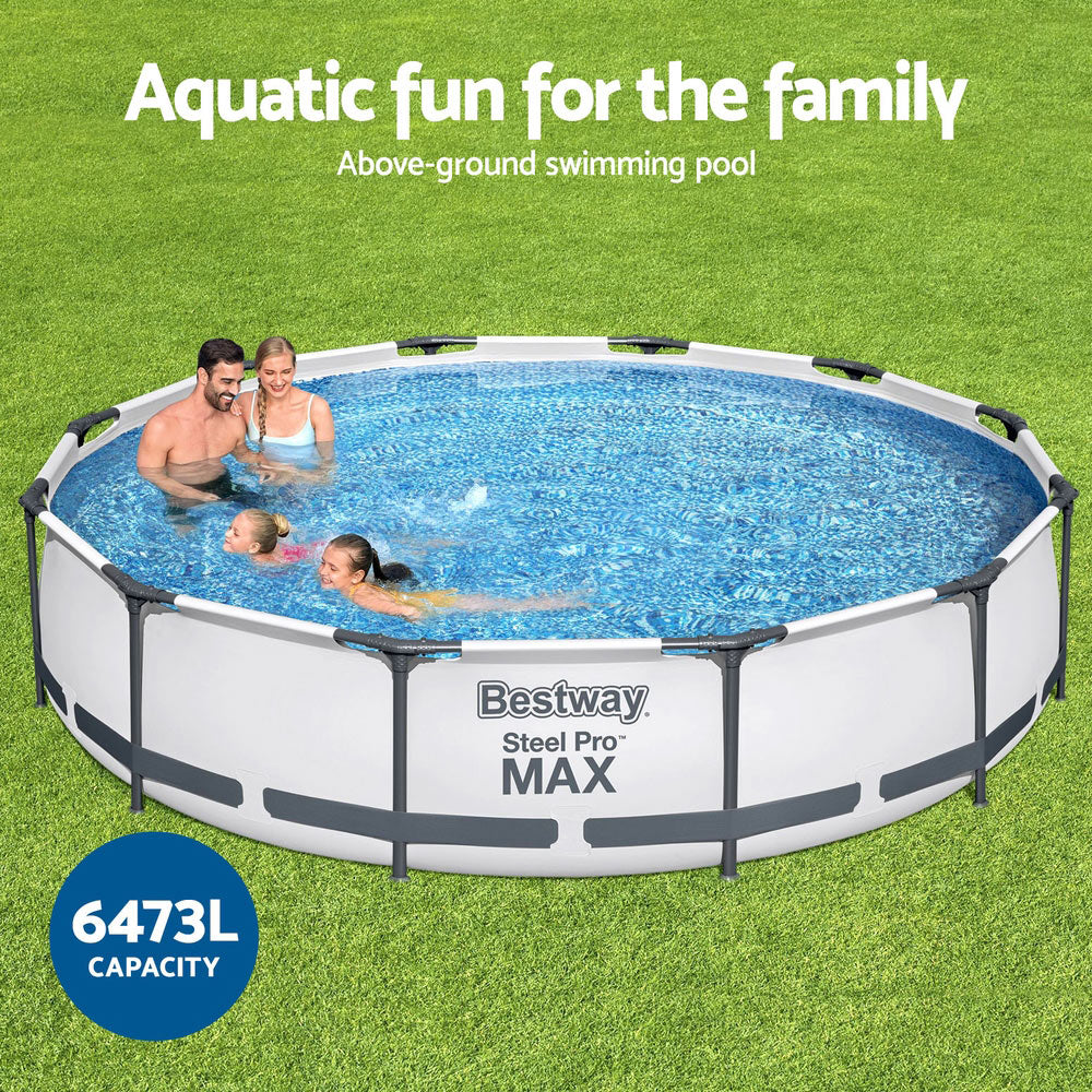 Bestway Swimming Pool 366x76cm Steel Frame Round Above Ground Pools w/ Filter Pump 6473L - Nurns