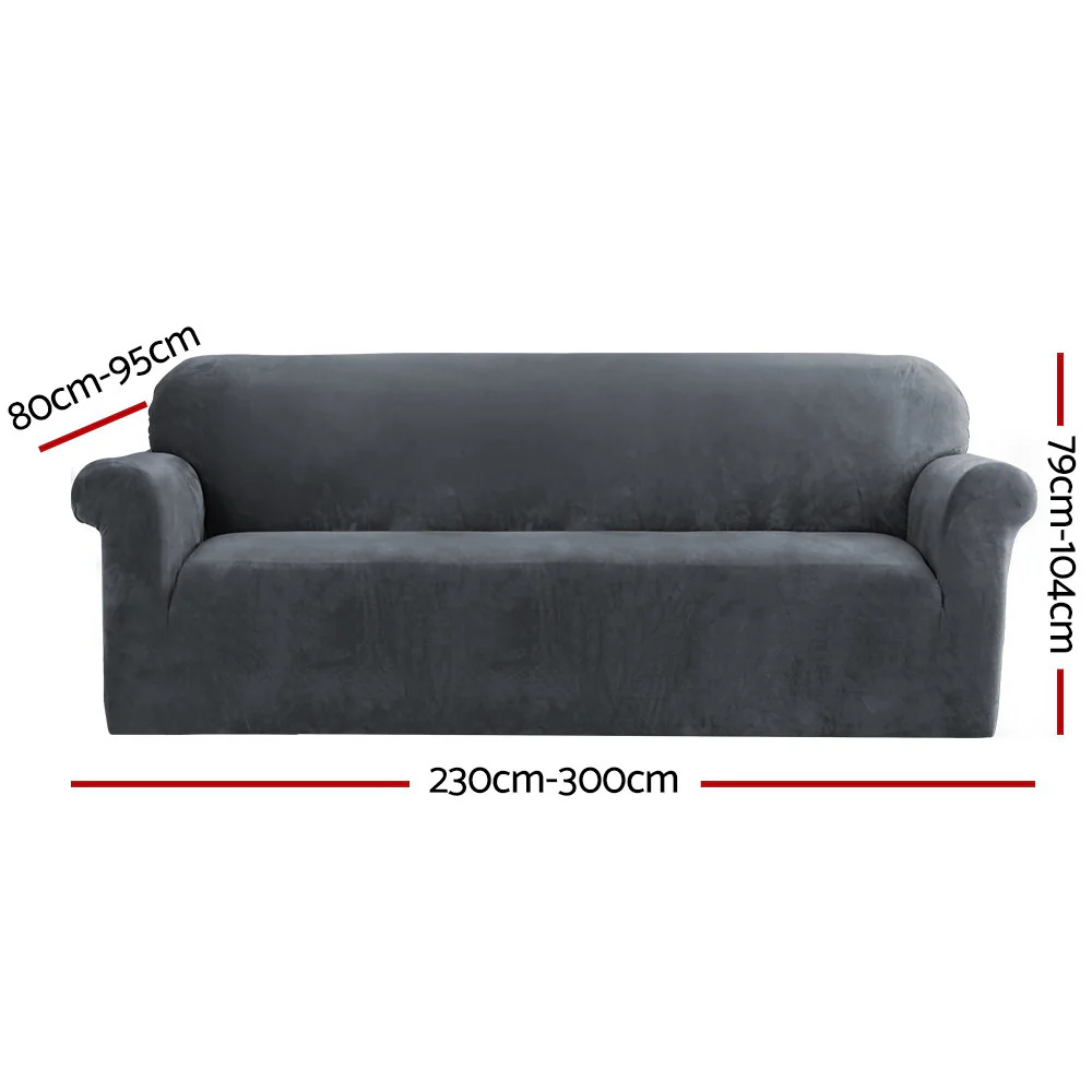 Velvet Sofa Cover Plush Couch Cover Lounge Slipcover 4-Seater Grey - Nurns