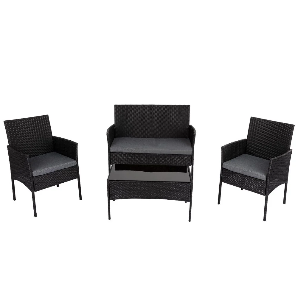 Lowry 4-Seater Wicker 4-Piece Outdoor Lounge Set - Black - Nurns