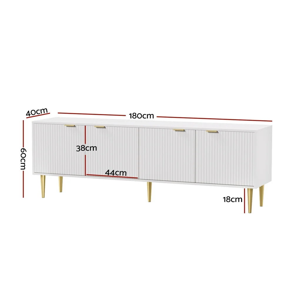 Emily 180cm TV Cabinet Entertainment Unit Stand Storage - White - Nurns