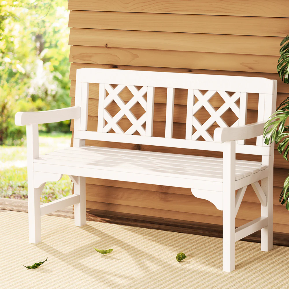 Solene Wooden Garden Bench 2 Seat Patio Furniture Timber Outdoor Lounge Chair - White - Nurns