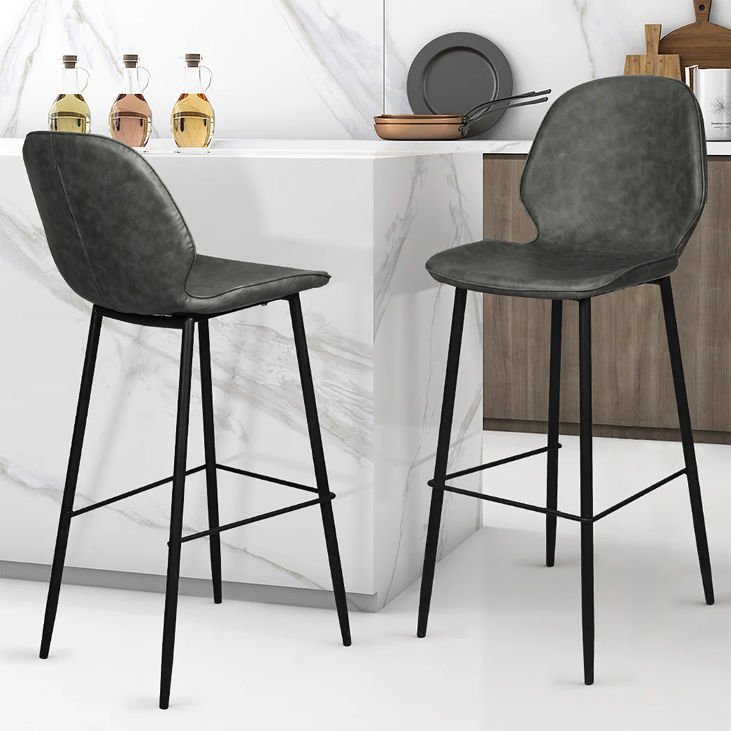 Set of 2 Zurich Bar Stool Barstools Counter - Grey - Nurns
