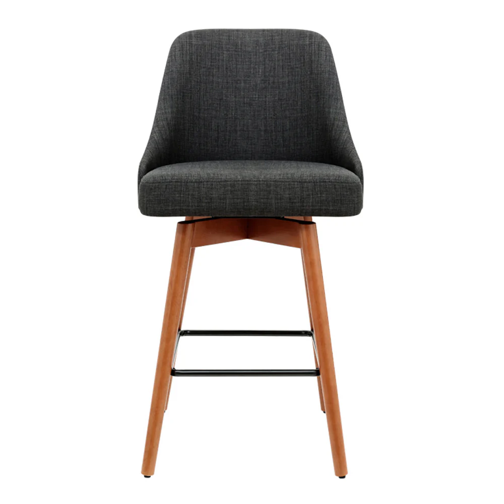 Set of 2 Vicenza Wooden Fabric Bar Stools Square Footrest - Charcoal - Nurns