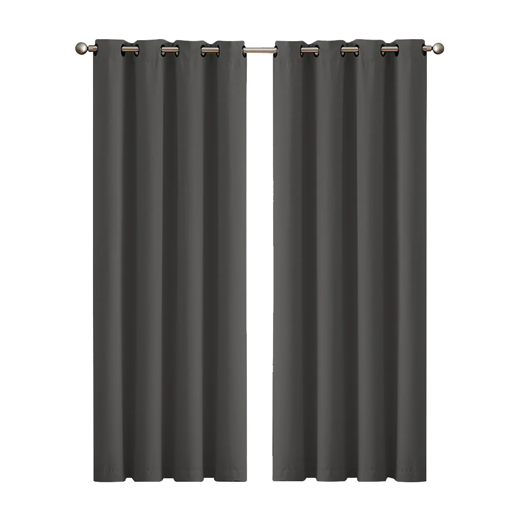 Set of 2 132x160cm Blockout Curtains Panels 3 Layers - Charcoal - Nurns