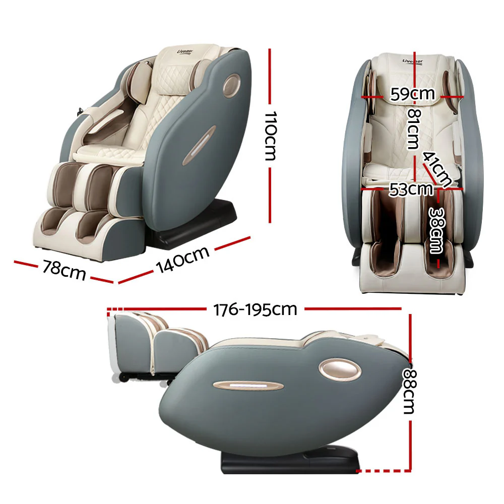 Ajax Massage Chair Electric Recliner Shiatsu Zero Gravity Head Massager - Grey - Nurns