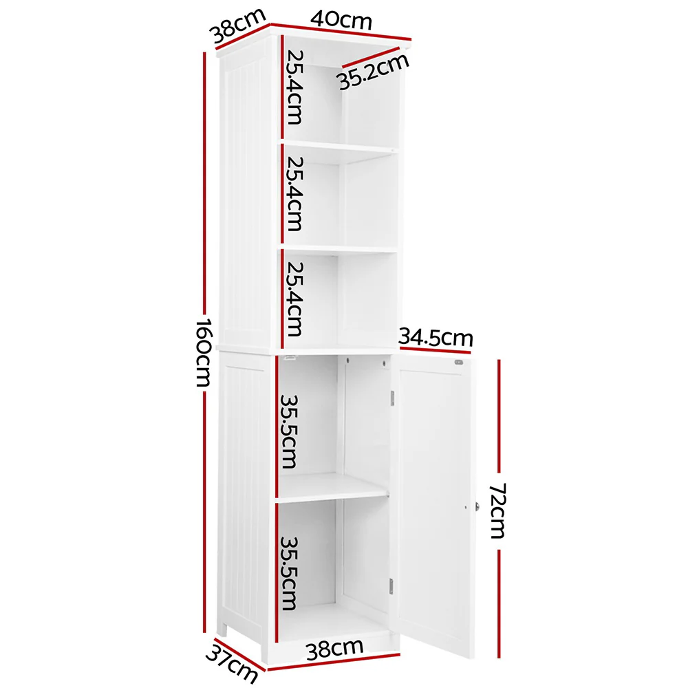 Bathroom Tallboy Furniture Toilet Storage Cabinet Laundry Cupboard Tall - Nurns