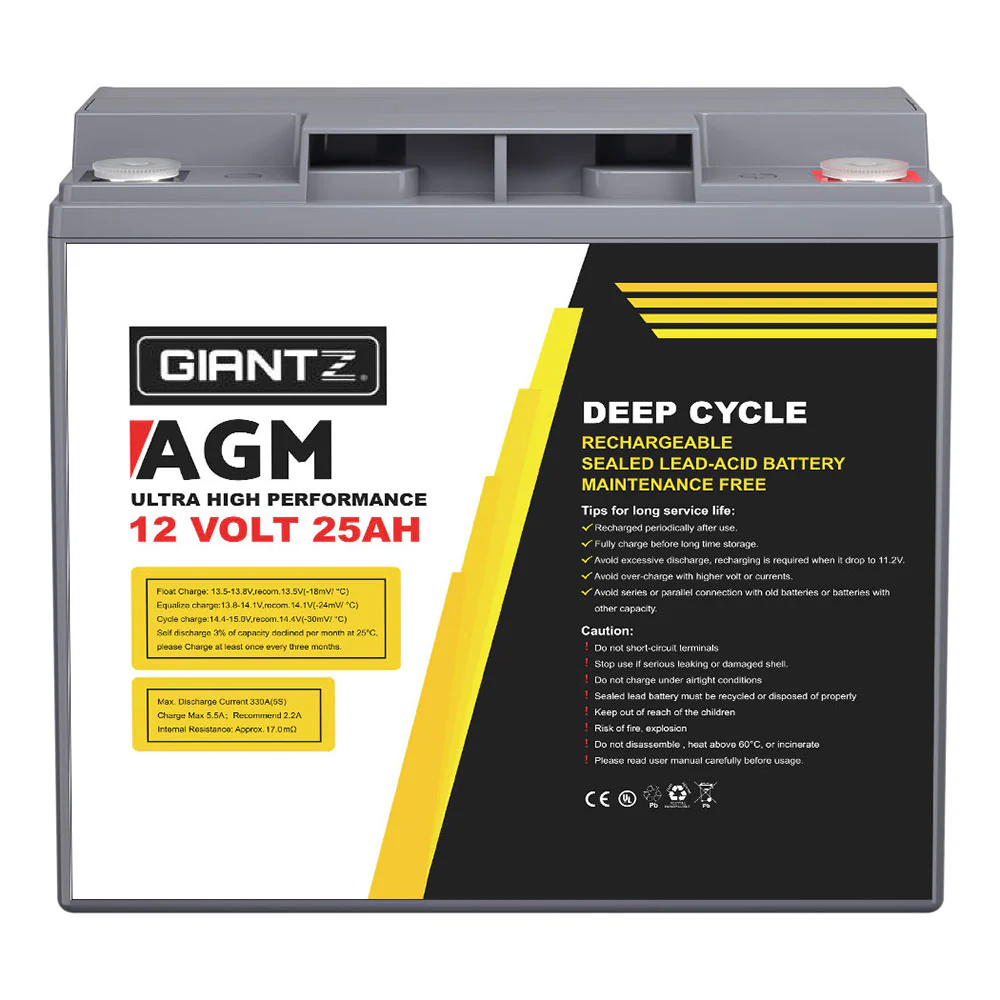 AGM Deep Cycle Battery 12V 25Ah Box Portable Solar Caravan Camping - Nurns