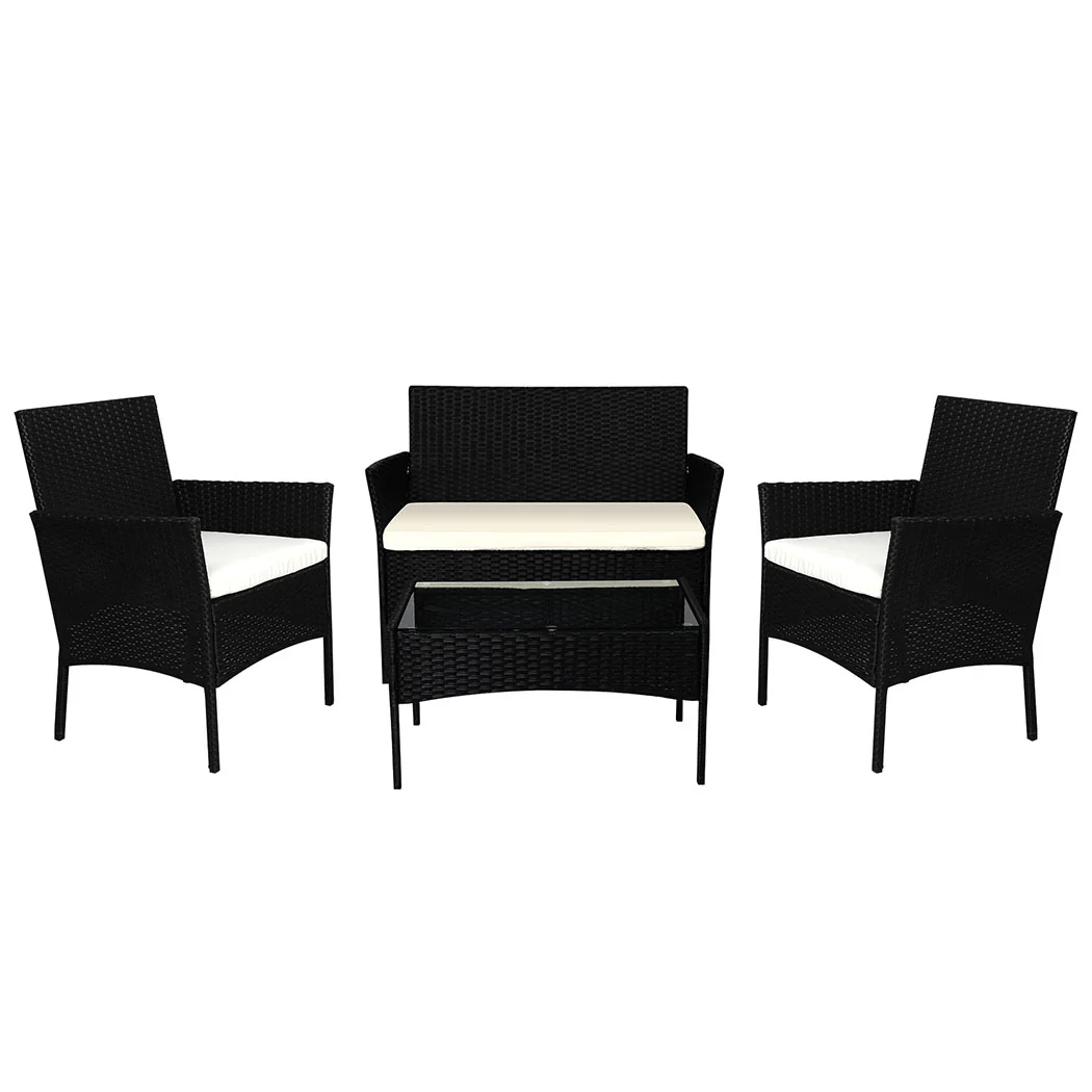 Marcel 4-Seater Furniture Patio Garden Table Chairs Wicker Seat 4-Piece Outdoor Setting - Wood - Nurns