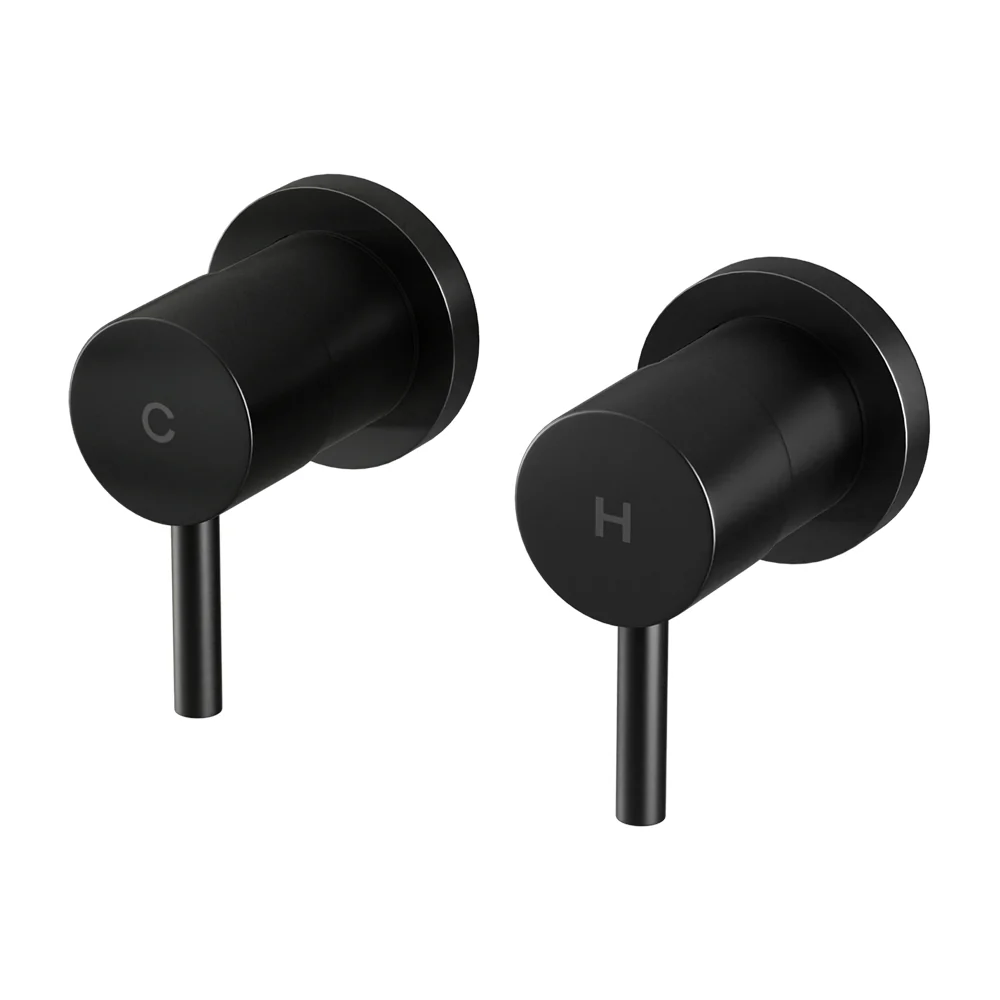 Basin Twin Tap Wall Round Brass Faucet Shower Bathtub Black - Nurns