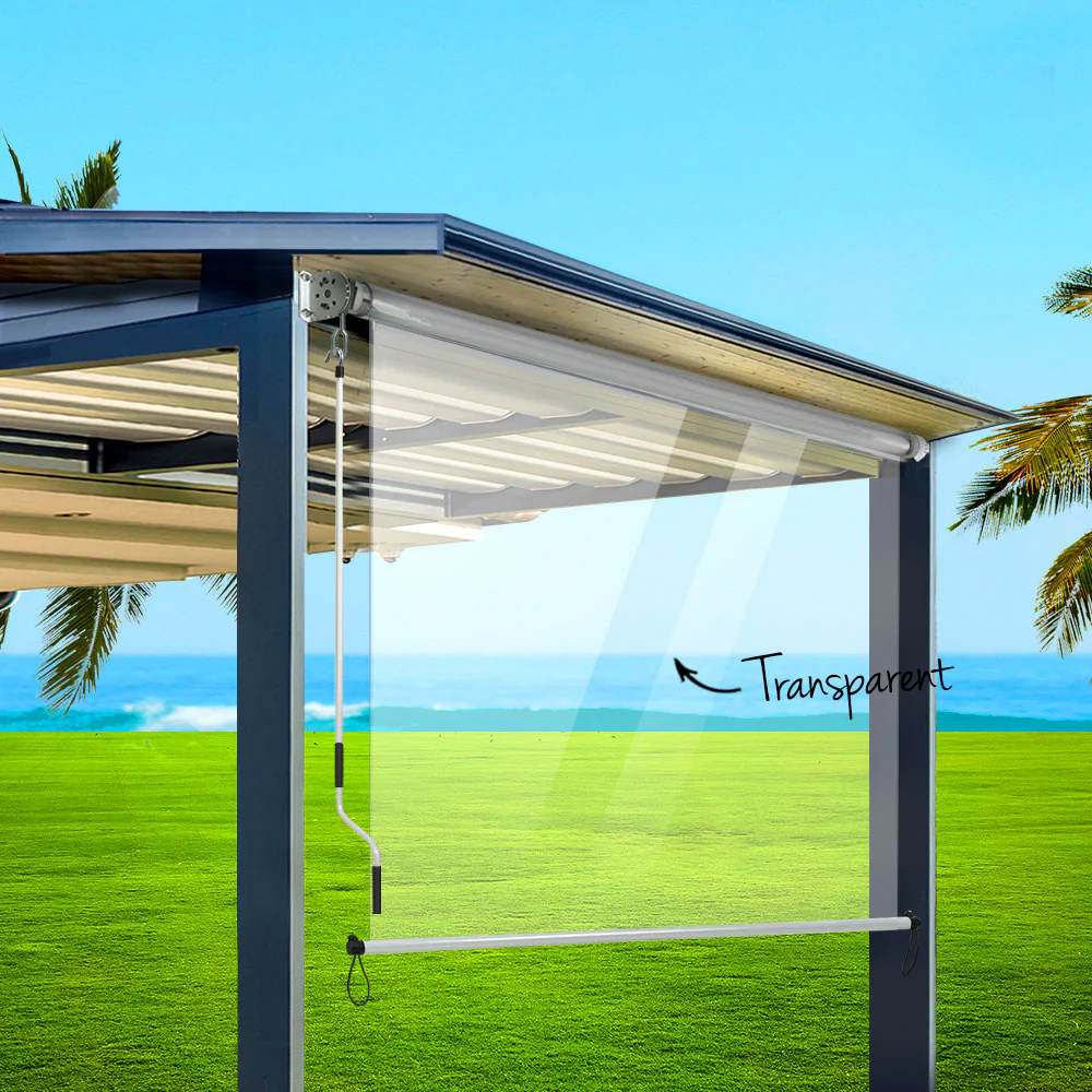 Instahut Outdoor Blinds Transparent Roll Down Awning Window Shade 1.4x2.4M - Nurns