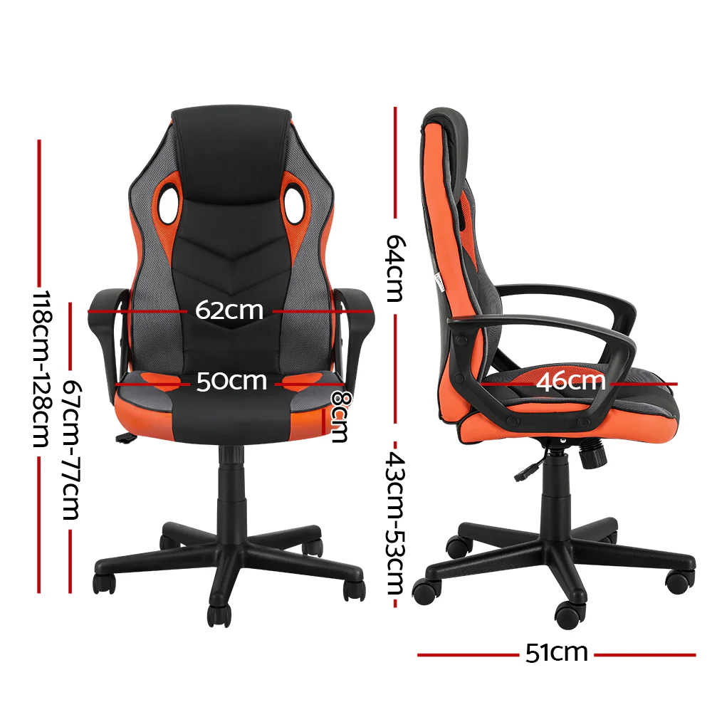 Artiss Gaming Office Chair Computer Executive Racing Chairs High Back Orange - Nurns