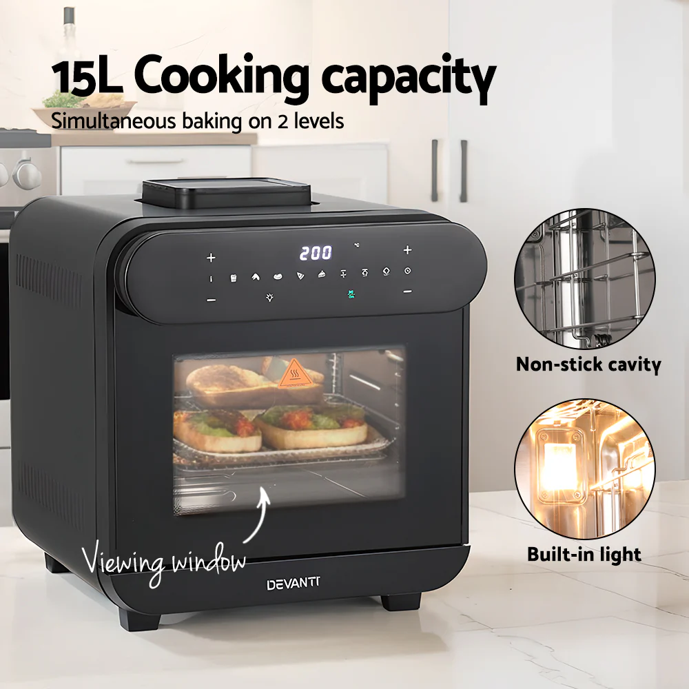 Devanti Steam Air Fryer Oven 15L with LCD Touch 1600W - Nurns