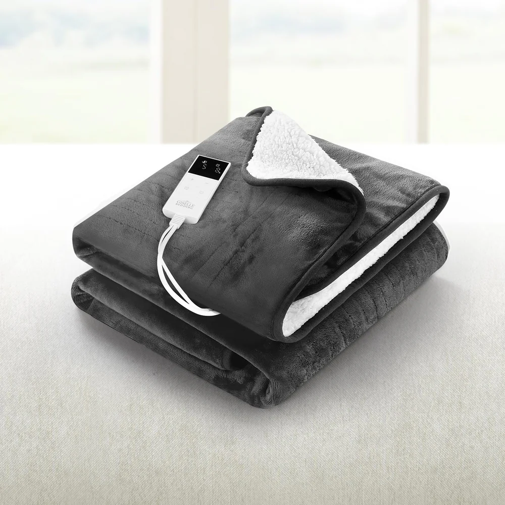 Watson Electric Throw Soft Blanket Rug Heated Washable Snuggle Flannel Winter - Grey - Nurns