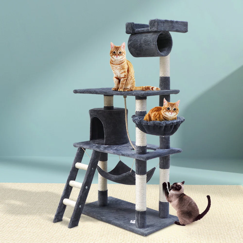 Cat Tree 141cm Trees Scratching Post Scratcher Tower Condo House Furniture Wood - Dark Grey - Nurns