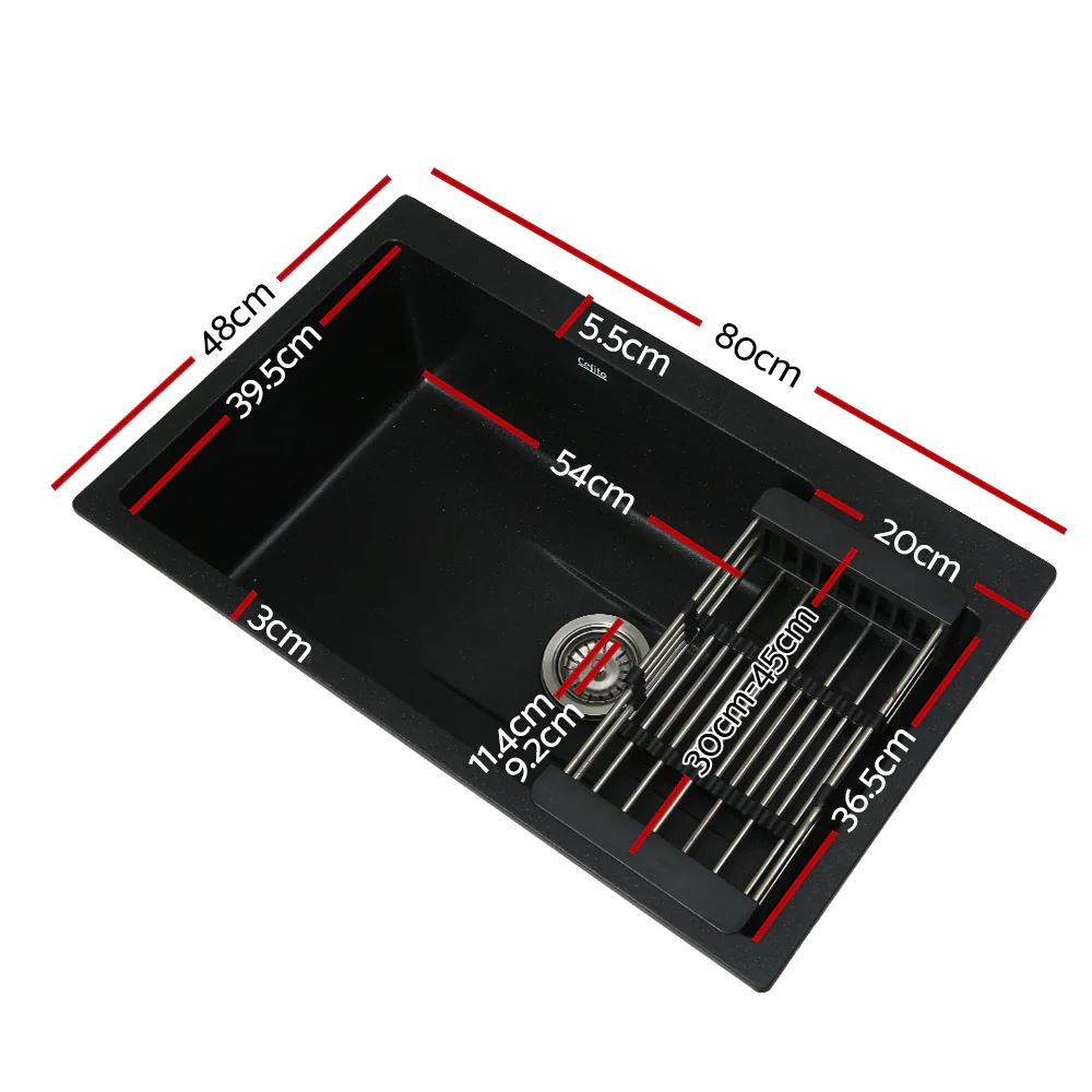 Kitchen Sink 80X48CM Granite Stone Kitchen Sinks in Black - Nurns