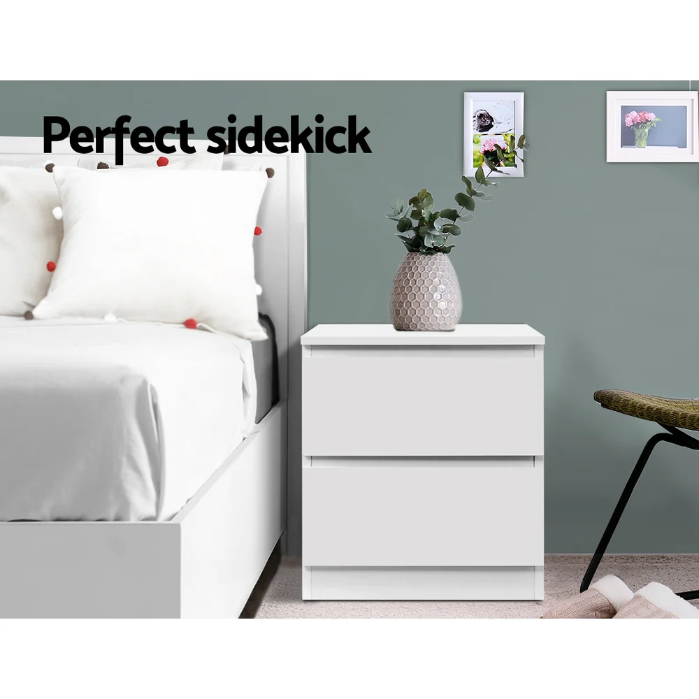 Kenora Wooden Bedside Tables Cabinet Lamp Side Tables Nightstand Unit with 2 Drawers - White - Nurns