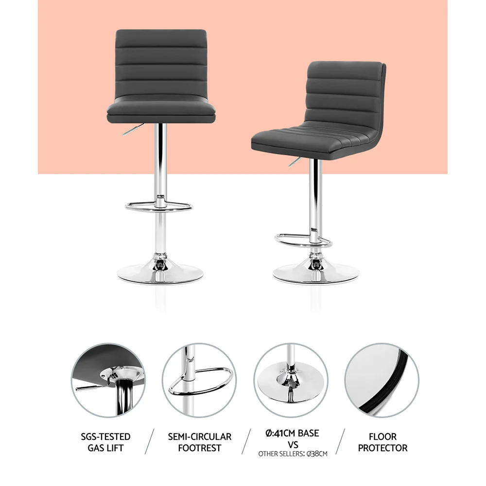 Set of 2 Bergamo PU Leather Lined Pattern Bar Stools - Grey - Nurns