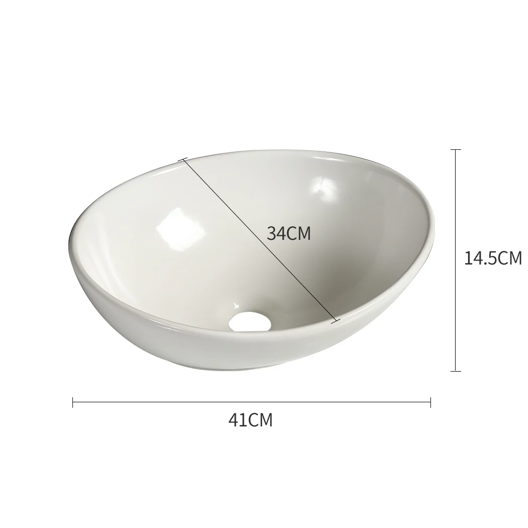 Round Ceramic Basin Bathroom Wash Counter Top Hand Wash Bowl Sink Vanity Above Basins - Nurns