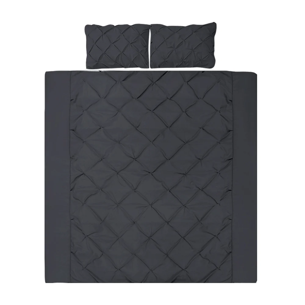 SUPER KING 3-Piece Quilt Cover Set Diamond Pintuck - Black - Nurns