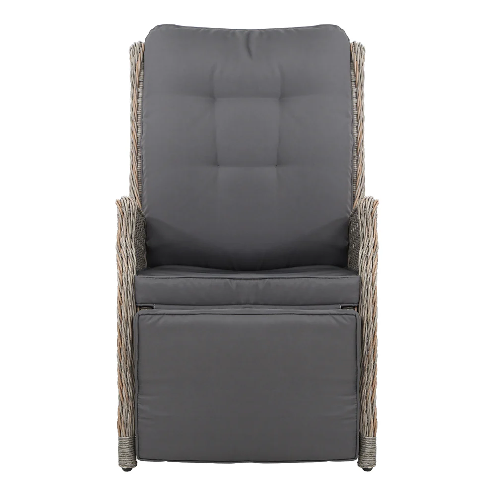 Moore Recliner Chairs Setting Outdoor Furniture Patio Wicker Sofa - Grey - Nurns