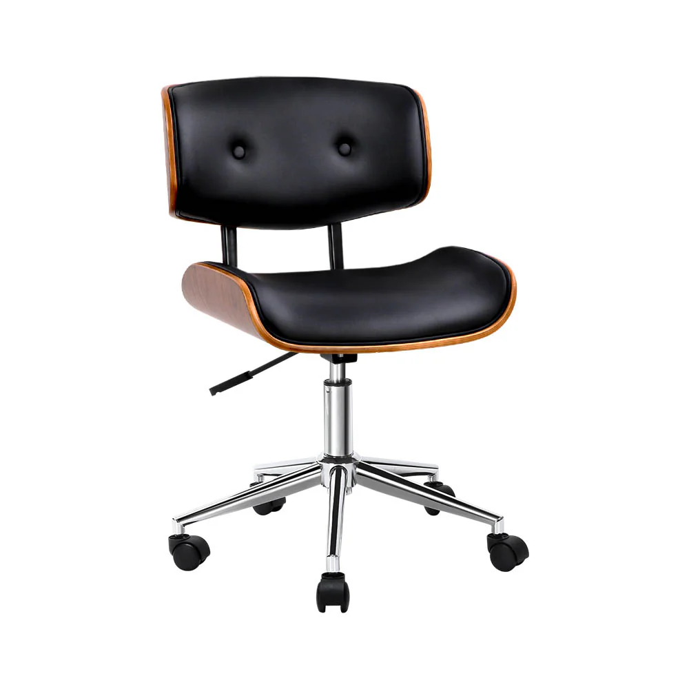 Artiss Wooden Office Chair Pu Seat Black Brown - Nurns