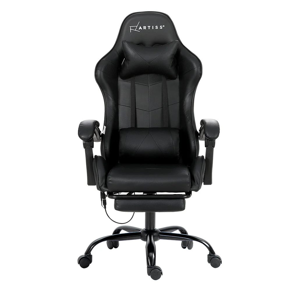 Artiss 6 Point Massage Gaming Office Chair Footrest Black - Nurns