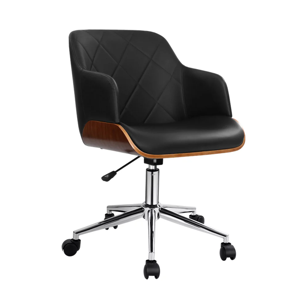 Artiss Wooden Office Chair Fabric Seat Black - Nurns