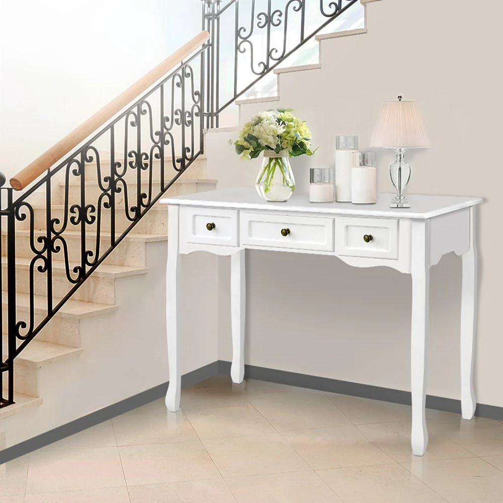 Hall Console Table Hallway Side Dressing Entry Wooden French Drawer White - Nurns