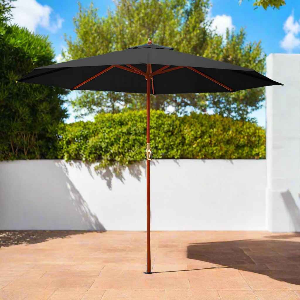 Instahut 3m Outdoor Umbrella Pole Umbrellas Beach Garden Sun Stand Patio Black - Nurns