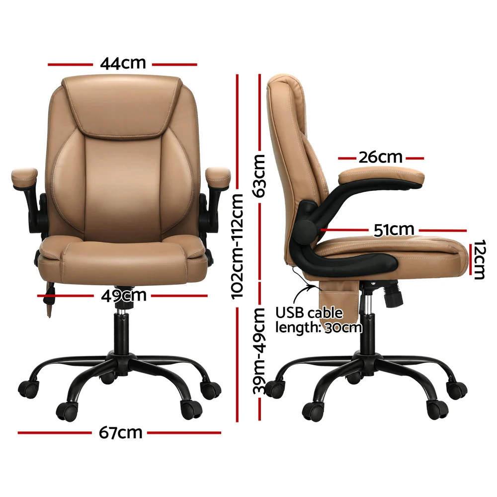 Artiss 2 Point Massage Office Chair Leather Mid Back Espresso - Nurns
