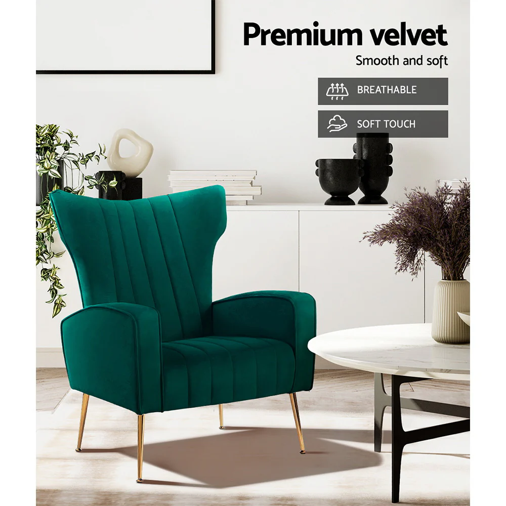 Maricel Accent Velvet Seat Lounge Armchair - Green - Nurns