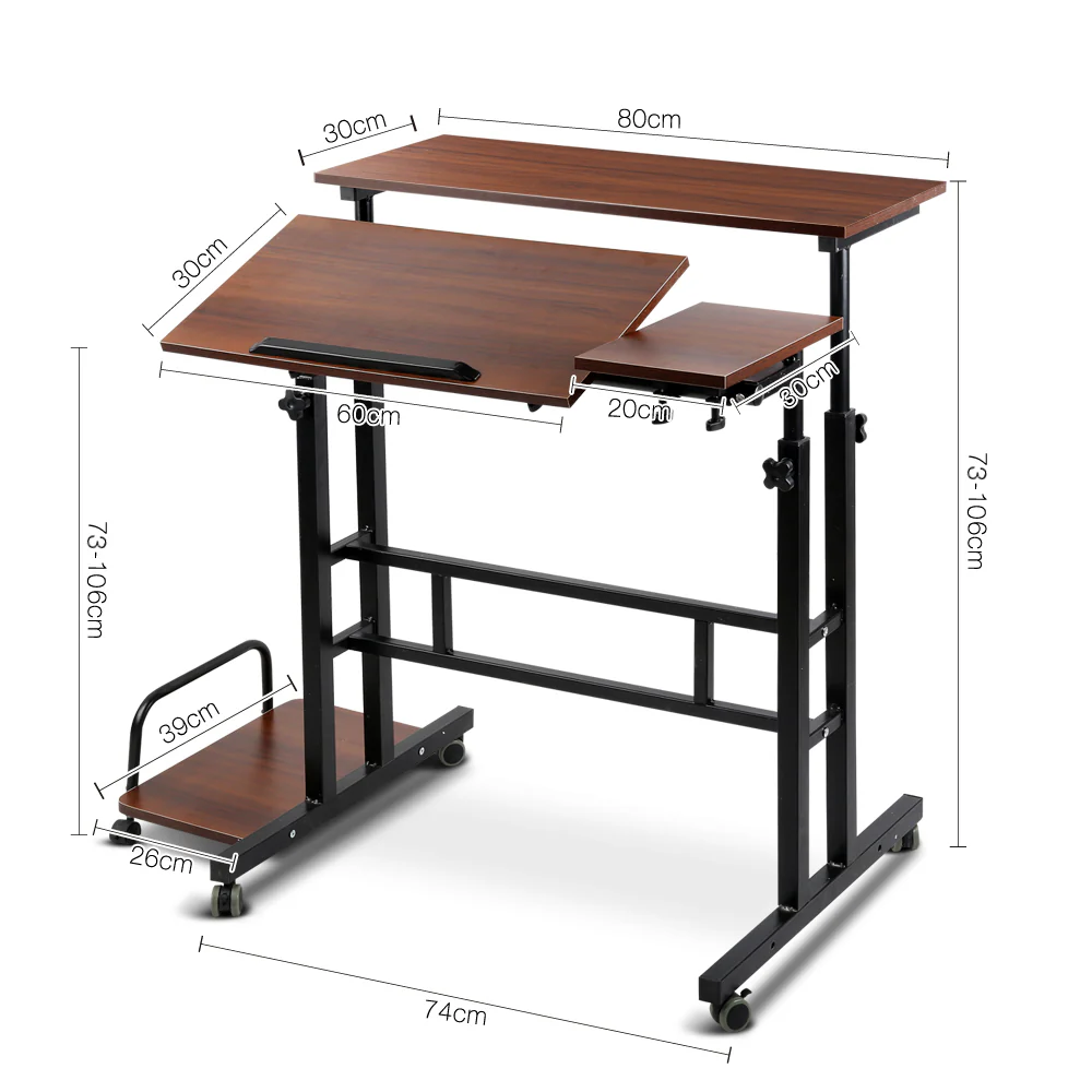 Artiss Laptop Desk Table Adjustable Dark Wood 80cm - Nurns
