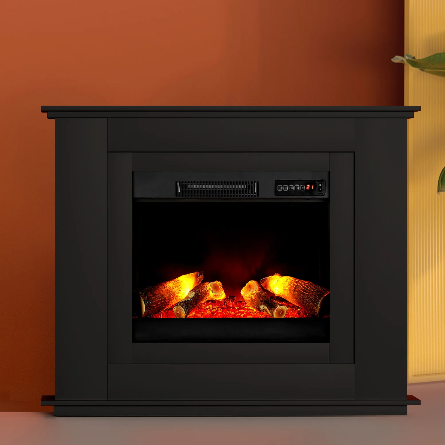 Electric Fireplace Fire Heater 2000W - Black - Nurns