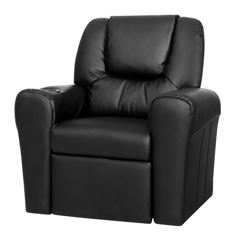 Percy Kids Recliner Chair Linen Soft Sofa Lounge Couch Children Armchair - Black - Nurns