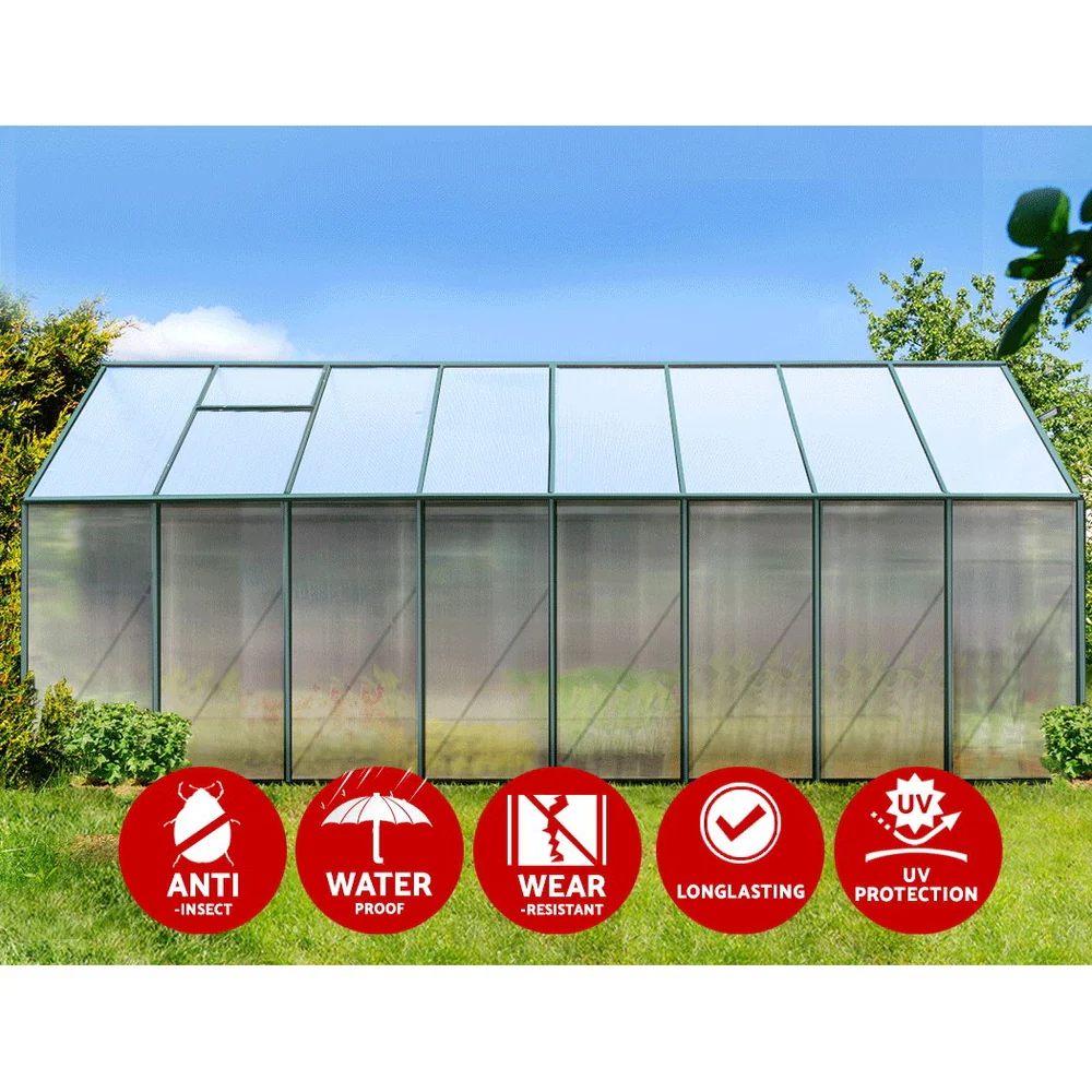 Greenfingers Greenhouse 5.1x2.44x2.1M Aluminium Polycarbonate Green House Garden Shed - Nurns