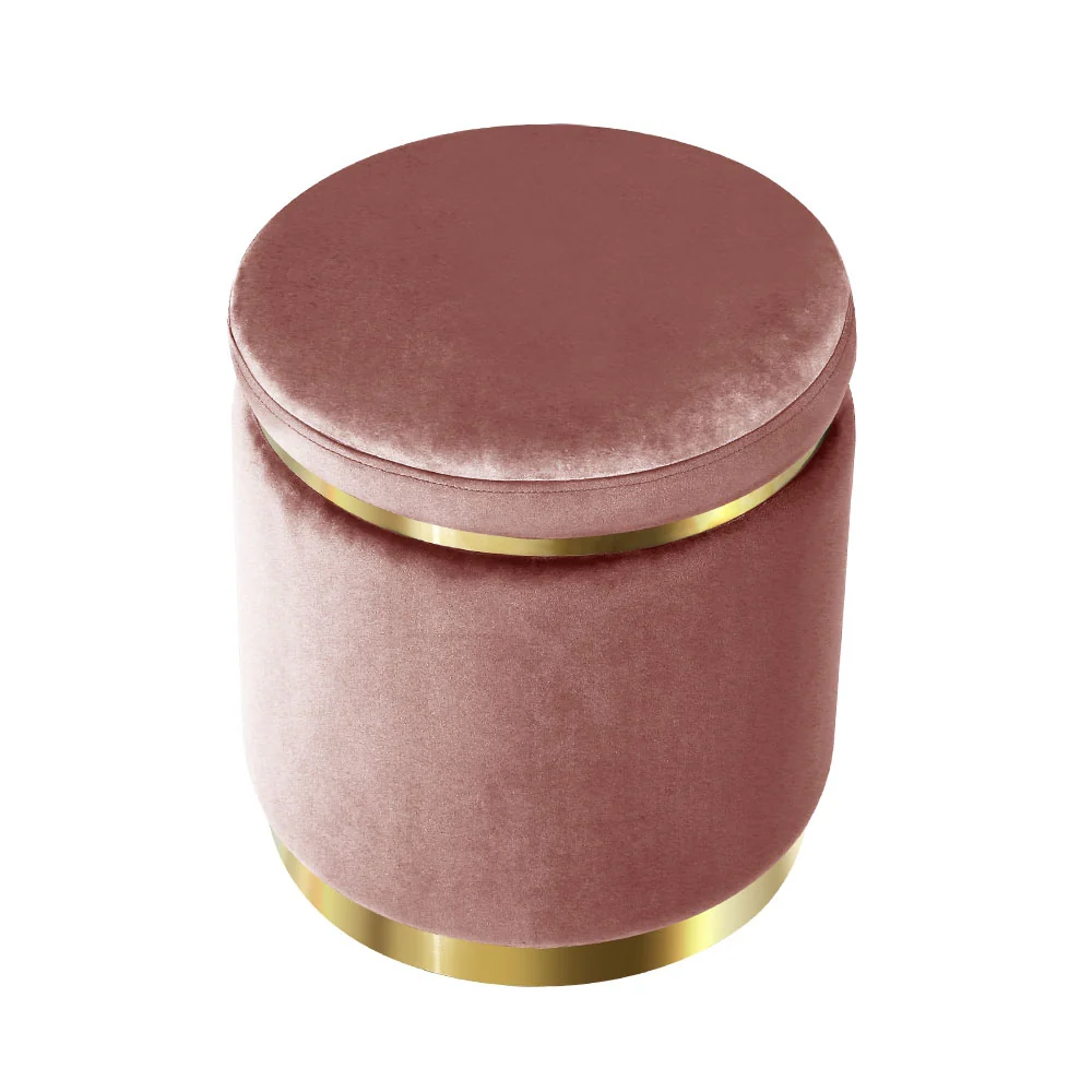 Round Velvet Foot Stool Ottoman Foot Rest Pouffe Padded Seat Pouf Pink - Nurns
