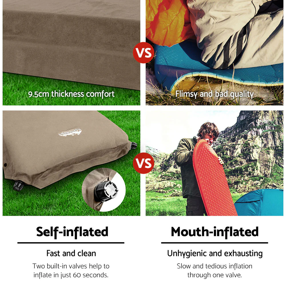 Self-Inflating Mattress Camping Sleeping Mat Air Bed Double Set Coffee - Nurns